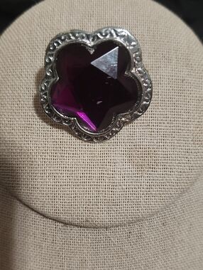 Repurposed Silver Purple Floral Brooch